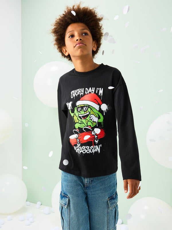 Black Graffiti Brussel Christmas Long Sleeve T-Shirt (3-16yrs)