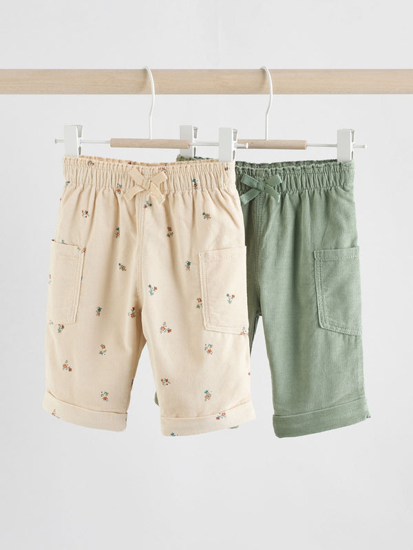 Sage Green/Ditsy Baby Cord Trousers 2 Pack (0mths-2yrs)
