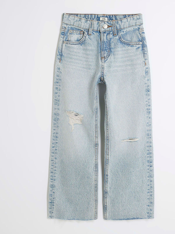 River Island Blue 100% Cotton Denim Ripped Straight Jeans