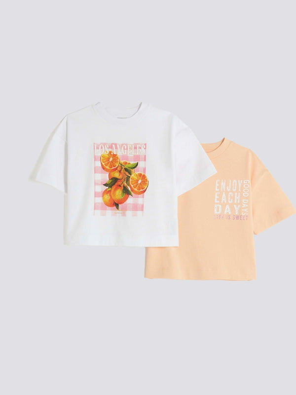 River Island Pink Graphic Boxy 100% Cotton T-Shirts 2 Pack