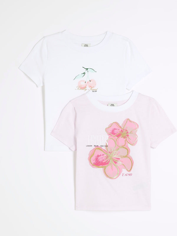 River Island Pink Graphic 100% Cotton Tops 2 Pack