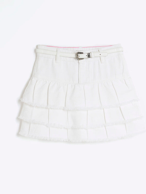 River Island White 100% Cotton Denim Rara Skirt