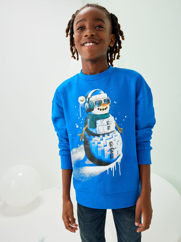 Blue Sequin Santa Christmas Crew Sweatshirt (3-16yrs)