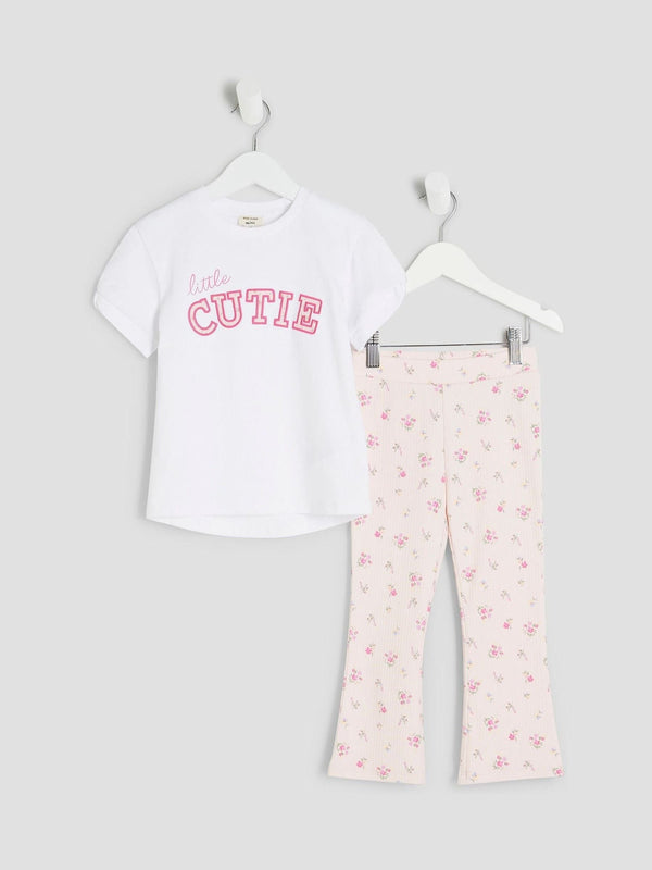 River Island White Girls White Floral Print Wordy Kickflare Set