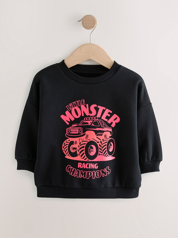 Red/Black Monster Truck Printed Crew Neck Sweatshirt (3mths-7yrs)