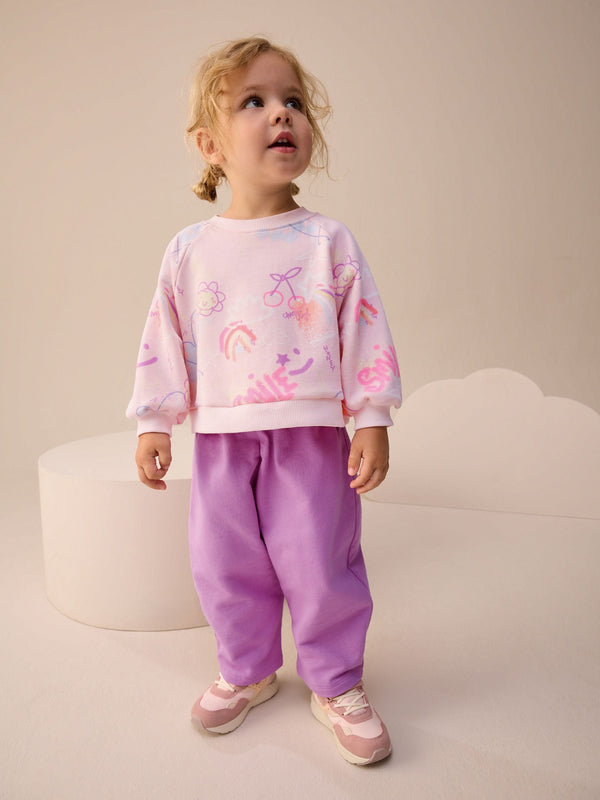 Pink/Purple Doodle Sweatshirt and Barrel Leg Joggers Set (3mths-7yrs)