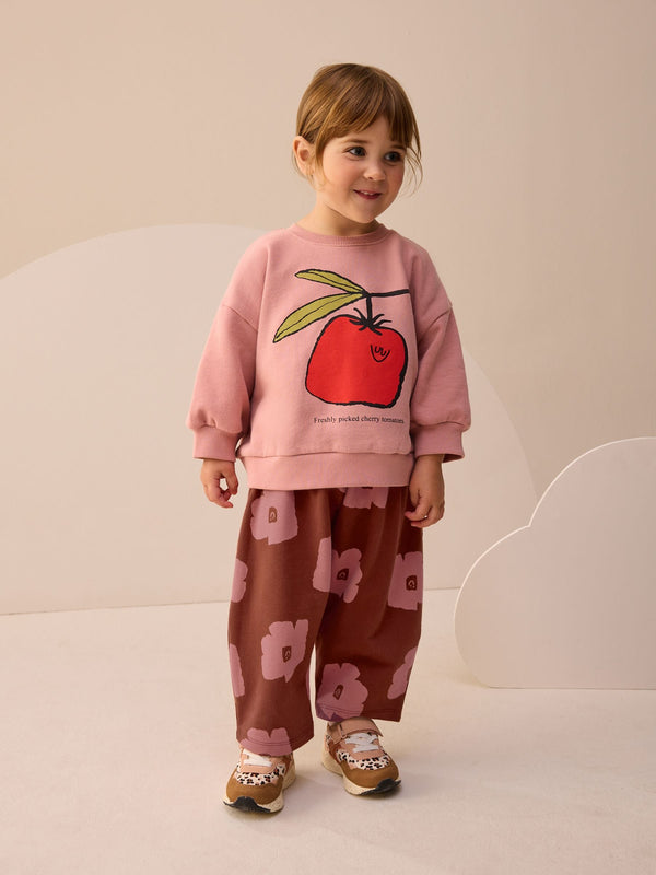 Pink/Brown Tomato Sweatshirt and Barrel Leg Joggers Set (3mths-7yrs)