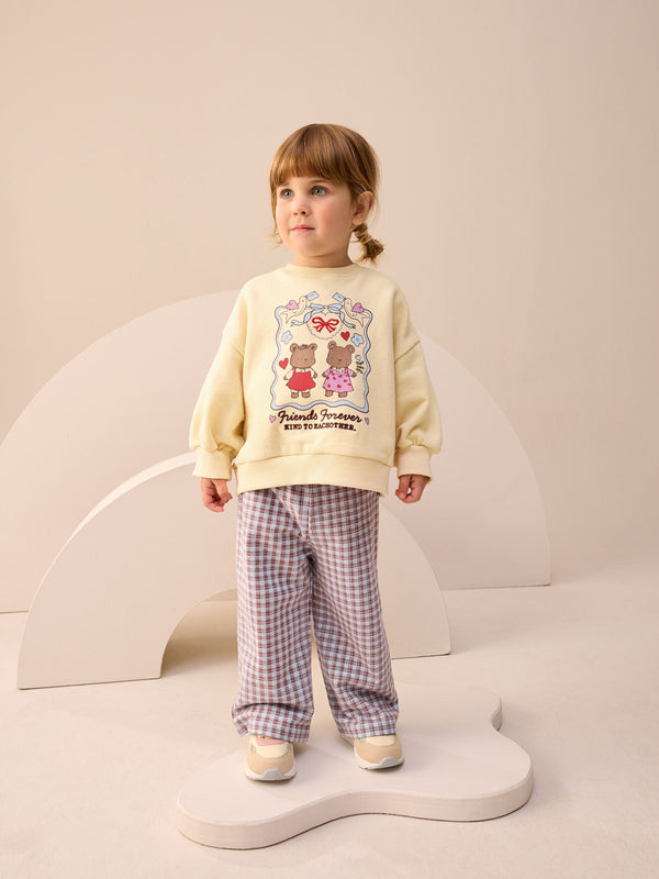Yellow Gingham Bears Sweatshirt & Wide Leg Trousers Set (3mths-7yrs)