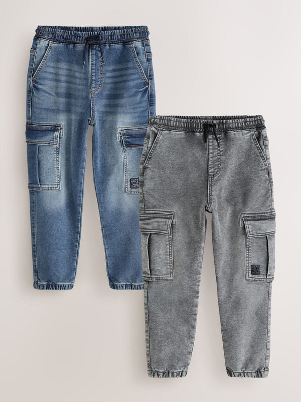 Grey/Blue Cargo Jeans With Elasticated Waists Jeans 2 Pack (3-16yrs)