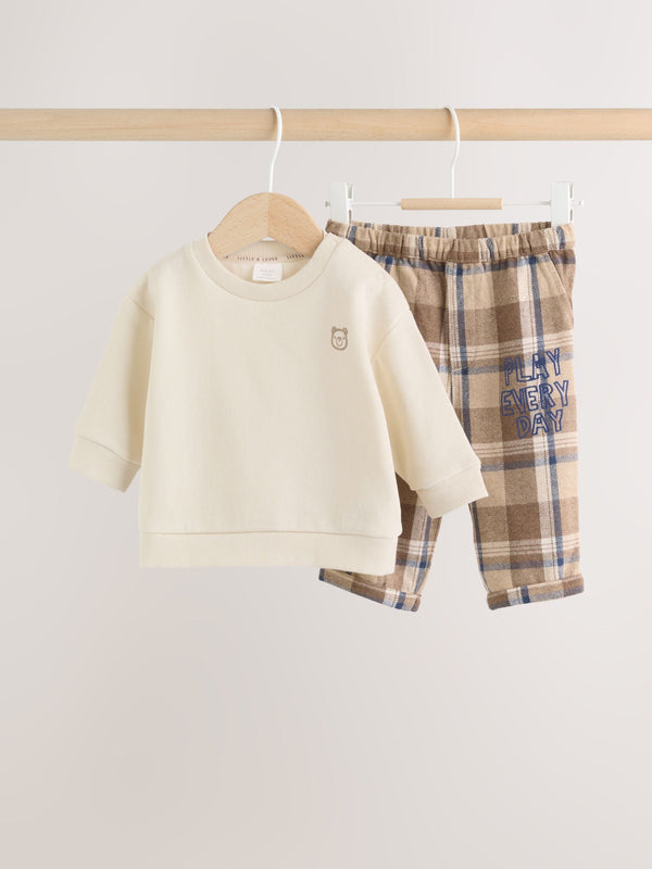 Neutral Check Baby Sweatshirt and Trousers Set (0mths-2yrs)