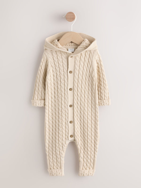 Cream Baby Knit Hooded Romper (0mths-3yrs)