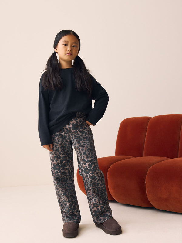 Chocolate Leopard Wide Leg Jeans (3-16yrs)