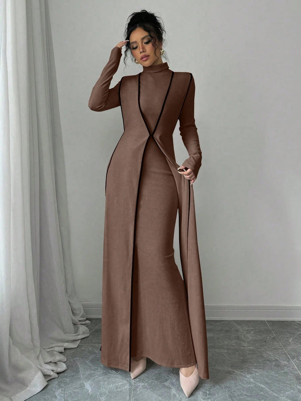 Ramdan 2pcs set knitted dress brown