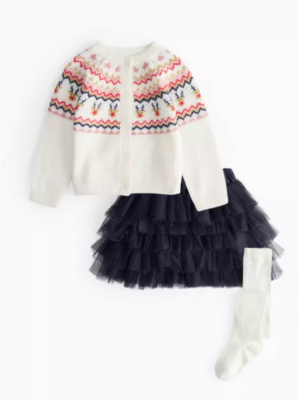 Christmas Fair Isle Knitted Cardigan & Tutu Skirt Set
