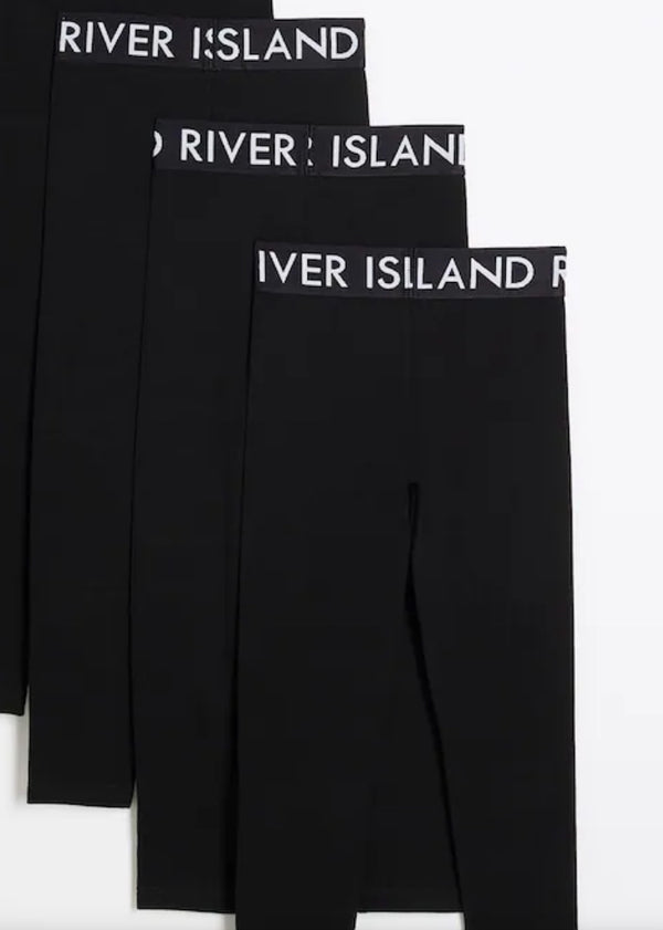 River Island Black Deep Waistband 100% Cotton Leggings 3 Pack immediate