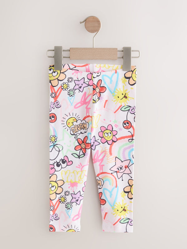 White/Pink Doodle Leggings (3mths-7yrs)