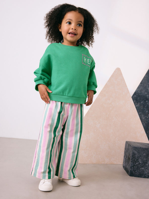 Green Hey Hi Sweatshirt & Wide Leg Trousers Set (3mths-7yrs)