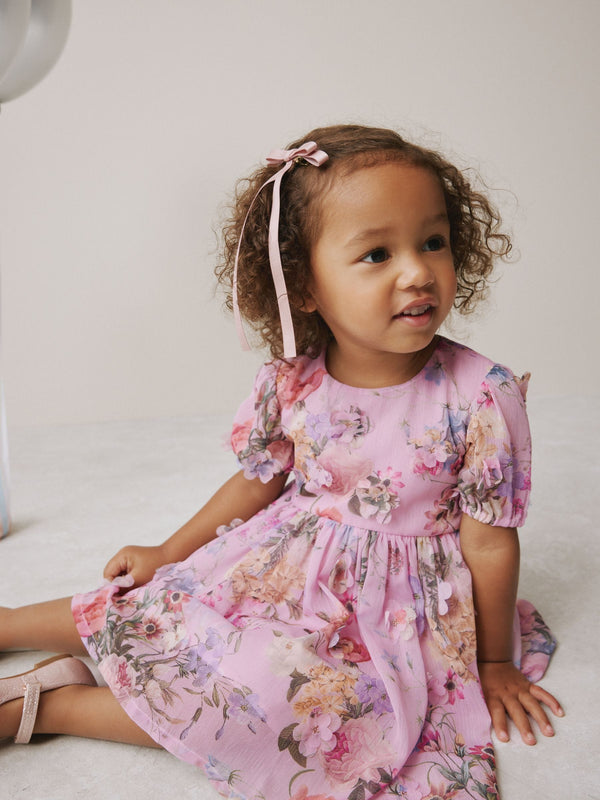 Lilac Purple Printed 3D Flower Party Dress (3mths-8yrs)