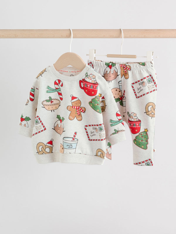 Grey Santa Treats Delicate All Over Printed Christmas Baby Sweat and Jogger Set (0mths-2yrs)
