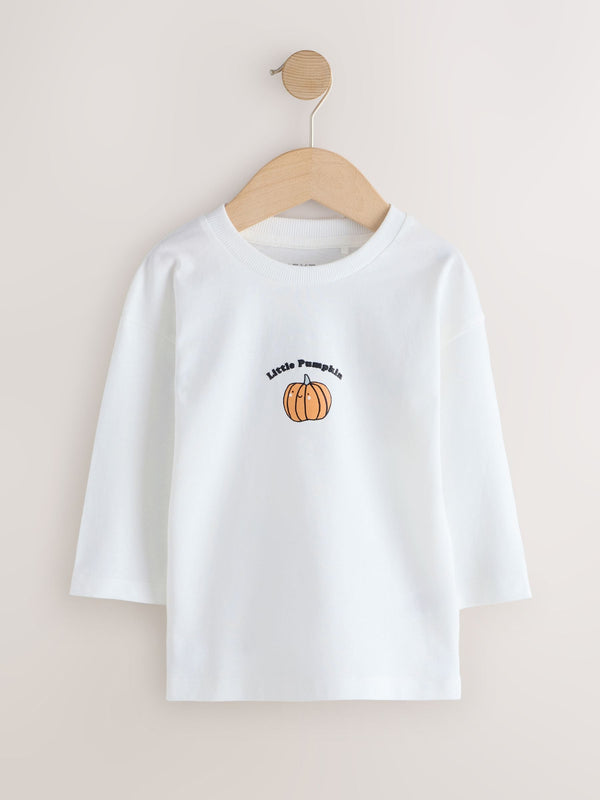 White Little Pumpkin Halloween Long Sleeve Graphic Print T-Shirt (3mths-7yrs)