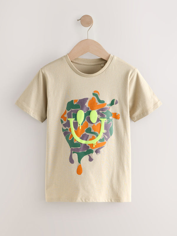 Stone Camo Smile Regular Fit Short Sleeve Graphic Print T-Shirt (3-16yrs)