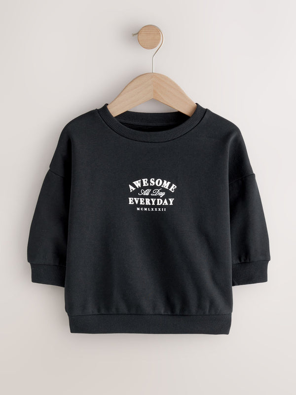 Black Awesome Everyday Back Printed Crew Neck Jersey Sweatshirt (3mths-7yrs)