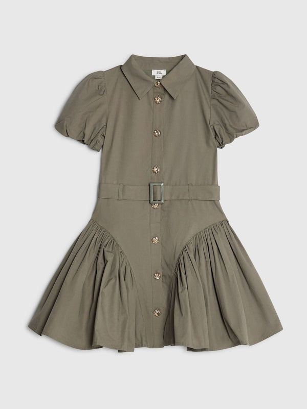 River Island Green Puff Sleeve Prom Shirt Dress