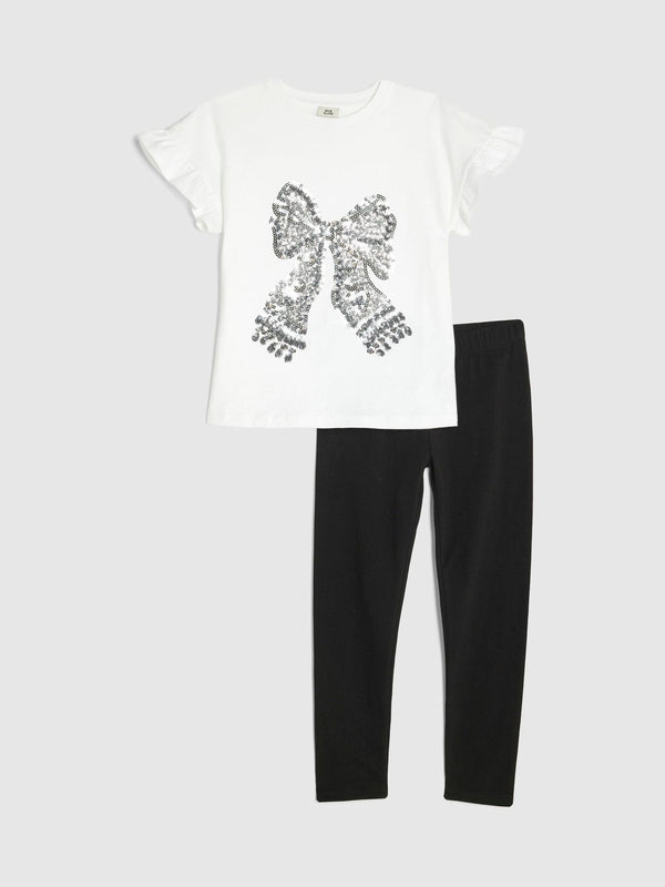 River Island White Bow Frill Top & Leggings Set