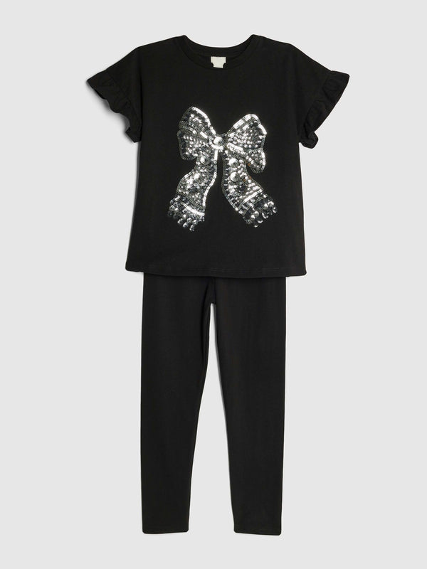 River Island Black Bow Frill Top & Leggings Set