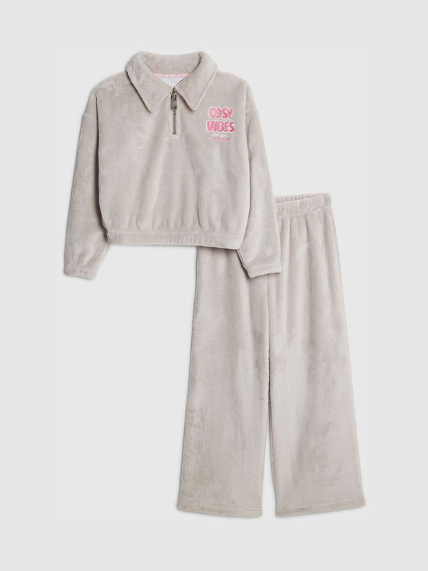River Island Grey Cosy Club Velour Half Zip & Joggers Set