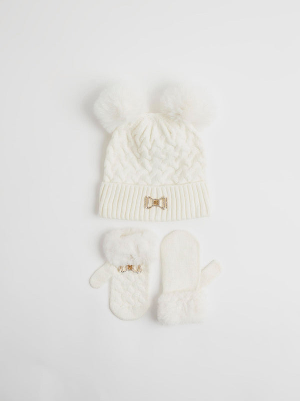 River Island Cream Core Beanie Gloves & Scarf Bundle Set