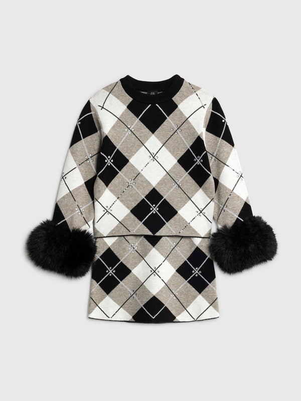 River Island Black Embellished Argyle Jumper & Skirt Set