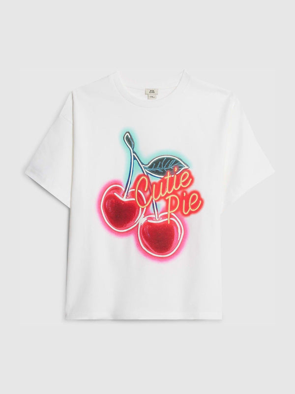 River Island White Cherry Pie Boyfriend T-Shirt