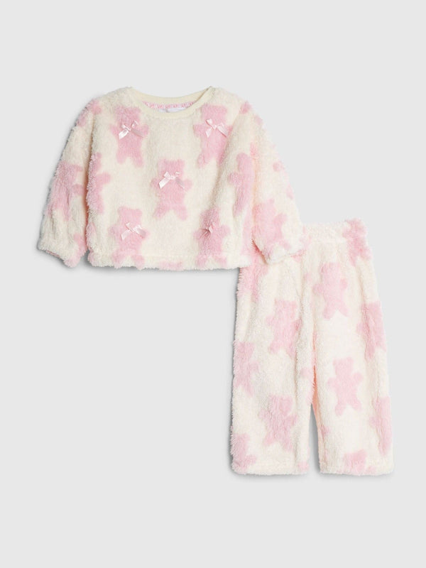 River Island Cream 3D Bow Teddy Cosy Pyjamas