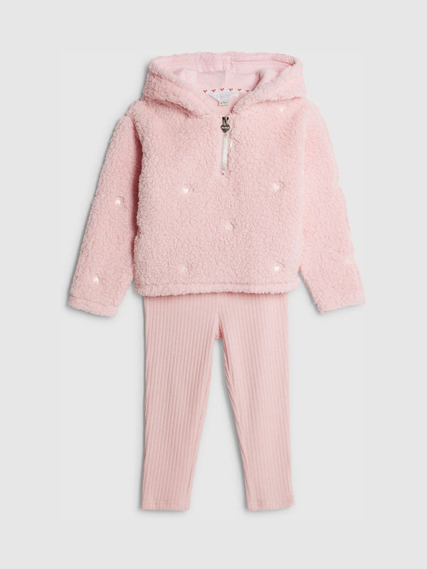 River Island Pink Heart Borg Cosy Half Zip & Leggings Set