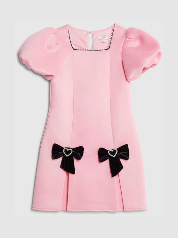 River Island Pink Puff Sleeve Bow Hem Scuba Dress