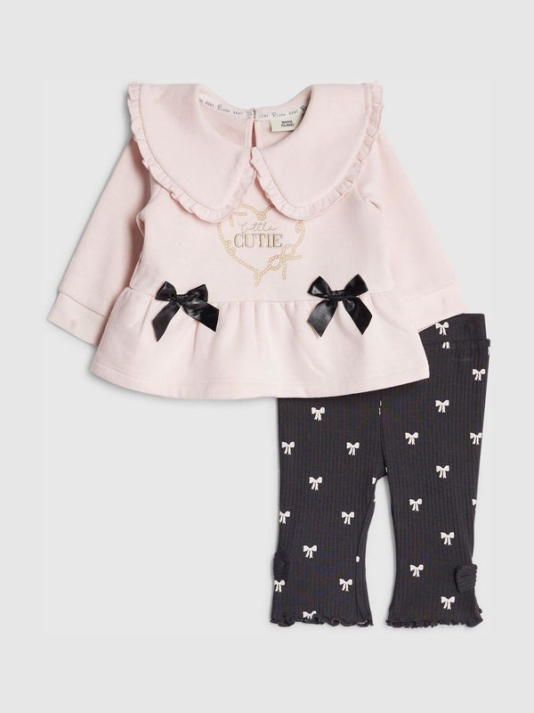 River Island Pink Cute Bow Sweat & Leggings Set