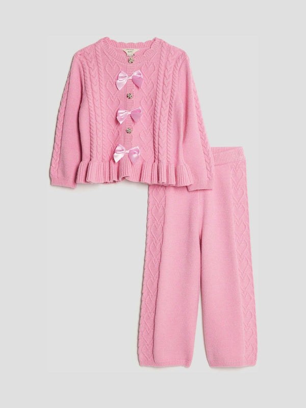 River Island Pink Long Sleeve Bow Peplum Cardigan Set