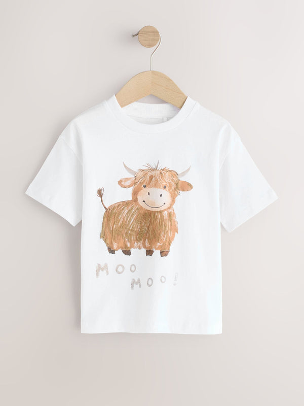 White Hamish Short Sleeve Graphic Print T-Shirt (3mths-7yrs)