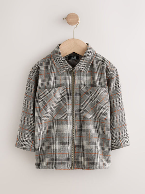 Grey Long Sleeve Check Zip Through Shirt (3mths-7yrs)