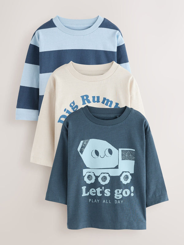 Blue Digger Long Sleeve Graphic Print T-Shirts 3 Pack (3mths-7yrs)