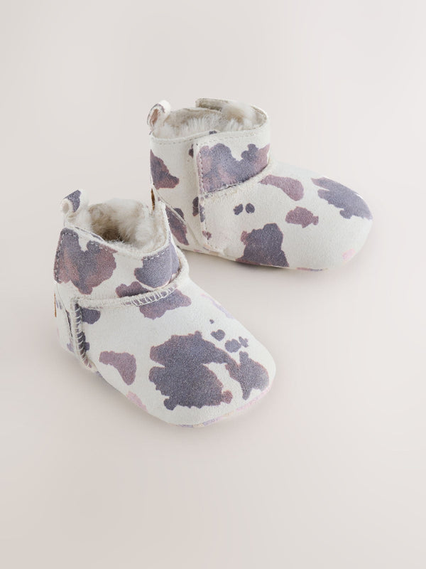 Neutral Cow Baby Pull-On Boots (0-24mths)