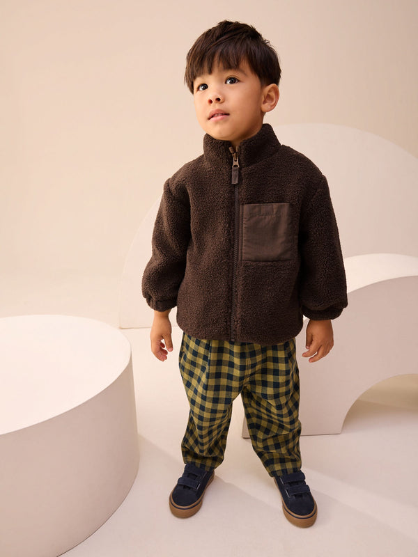 Chocolate Brown Plain Funnel Neck Fleece Zip Through Fleece (3mths-7yrs)