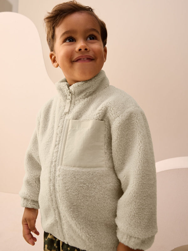 Stone Plain Funnel Neck Fleece Zip Through (3mths-7yrs)