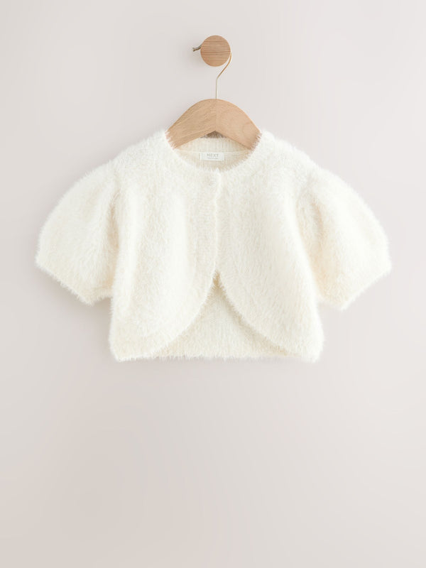 Ecru Short Sleeve Fluffy Shrug (12mths-16yrs)