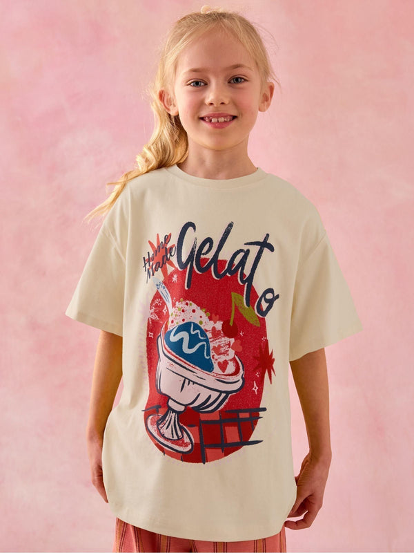 Ecru White Gelato Oversized Graphic Print T-Shirt (3-16yrs)