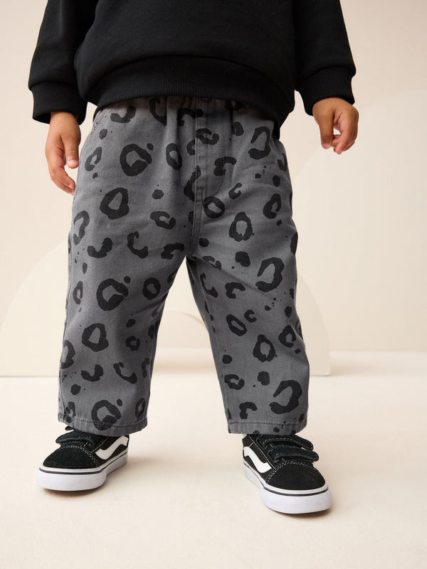 Charcoal Grey Leopard Print Pull On Wide Trousers (3mths-7yrs)