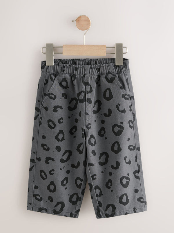 Charcoal Grey Leopard Print Pull On Wide Trousers (3mths-7yrs)
