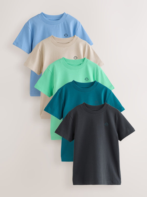 Blue/Green/Cement Small Short Sleeve Chest Graphic Print T-Shirts 5 Pack (3-16yrs)
