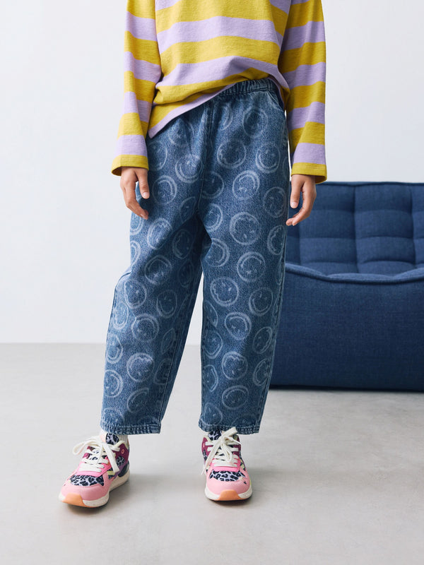 Mid Blue SmileyWorld® Pullon Barrel Jeans (3-16yrs)